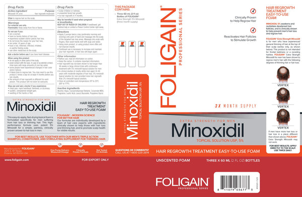 FOLIGAIN Minoxidil 5% Hair Regrowth Foam For Men 3 Month Supply - FOLIGAIN